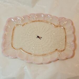 Belleek Pink Spider Pin Dish